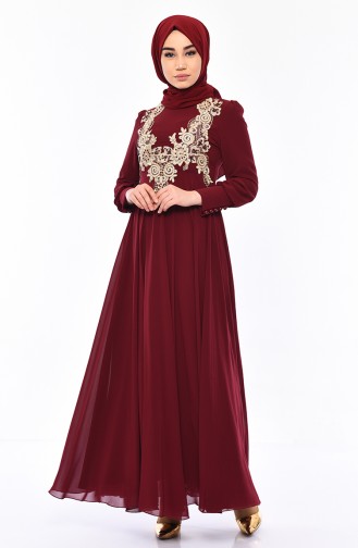 Claret Red Hijab Evening Dress 8750-01