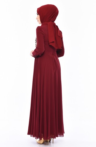 Claret Red Hijab Evening Dress 8750-01