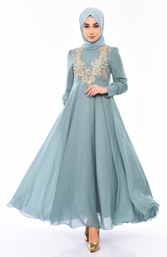 Unreife Mandelgrün Hijab-Abendkleider 8750-03