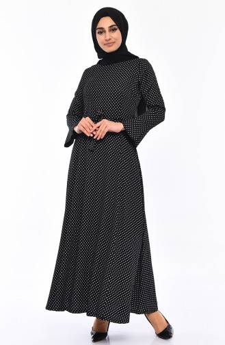 Puantiyeli Elbise 5530-02 Siyah