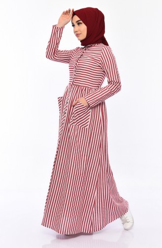 بورون  فستان بتصميم مخطط 0616-04 لون خمري 0616-04