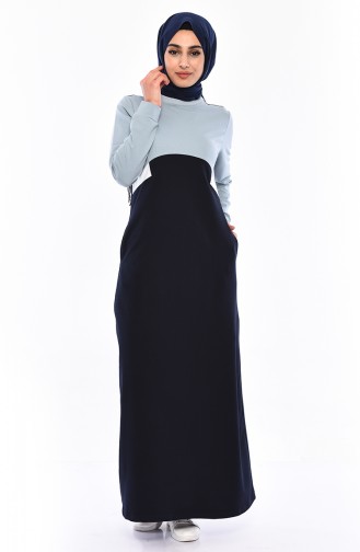 Navy Blue Hijab Dress 9034-06