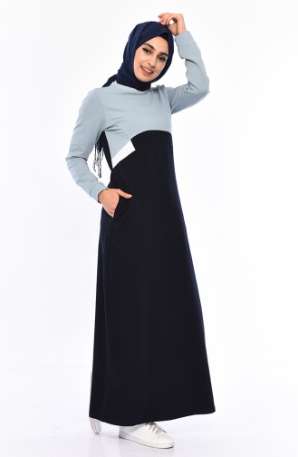 Navy Blue Hijab Dress 9034-06