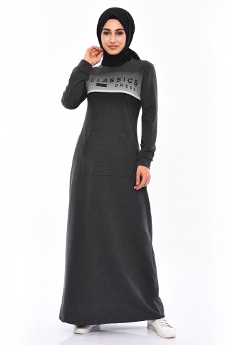 فستان رياضي بتصميم مُطبع 9043-03 لون اسود مائل للرمادي 9043-03