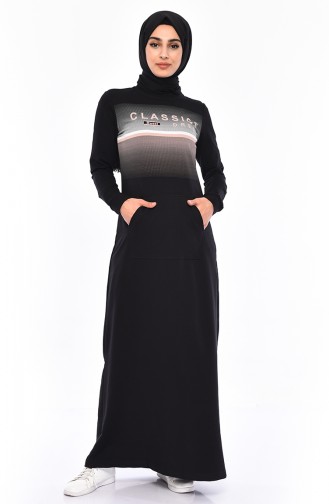 فستان رياضي بتصميم مُطبع 9043-04 لون اسود 9043-04
