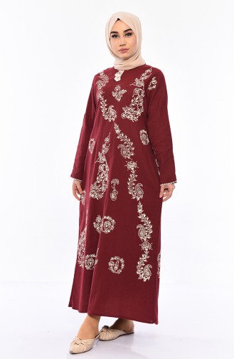 Pattern Gauze Fabric Dress 0004-02 Bordeaux 0004-02