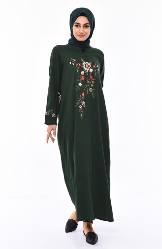 Nakışlı Şile Bezi Elbise 0300-01 Zümrüt Yeşili