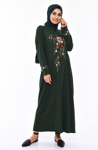Nakışlı Şile Bezi Elbise 0300-01 Zümrüt Yeşili