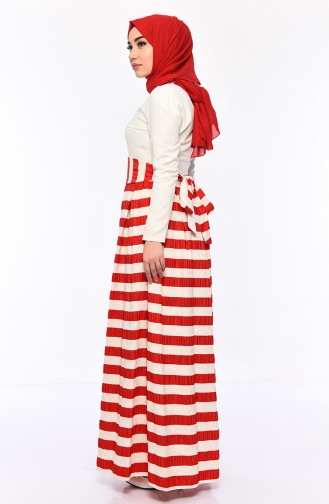 فستان بتصميم حزام للخصر 23637-01 لون بيج فاتح 23637-01