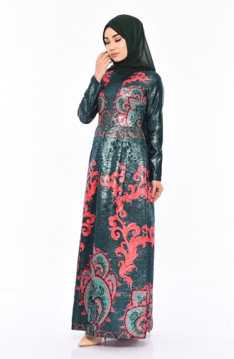 Jacquard Dress 7569-01 Emerald Green 7569-01