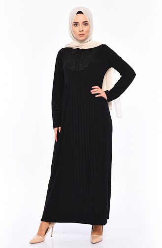 Robe Plissée Détail Dentelle 6189-01 Noir 6189-01