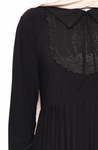 Robe Plissée Détail Dentelle 6189-01 Noir 6189-01