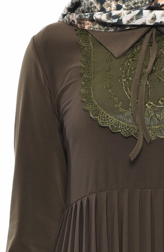 Robe Plissée Détail Dentelle 6189-02 Khaki 6189-02