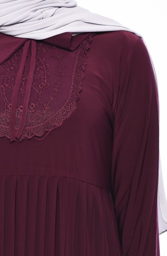 Robe Plissée Détail Dentelle 6189-04 Plum 6189-04