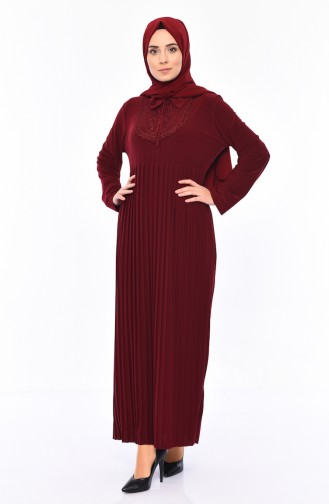 Robe Plissée Détail Dentelle 6189-06 Bordeaux 6189-06