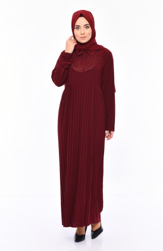 Robe Plissée Détail Dentelle 6189-06 Bordeaux 6189-06