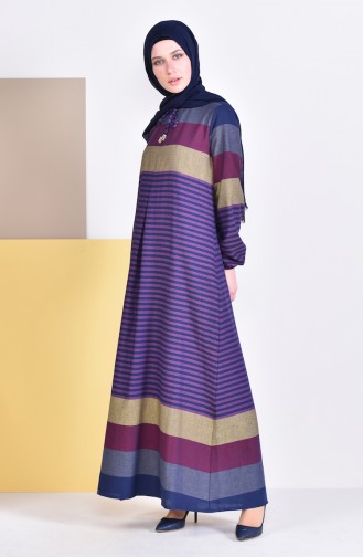 فستان بتصميم مُخطط 4082-04 لون ارجواني 4082-04