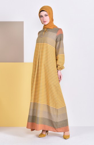 فستان بتصميم مُخطط 4082-05 لون اصفر داكن 4082-05