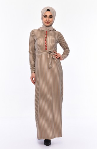 Striped Belted Dress 4161-01 Mink 4161-01