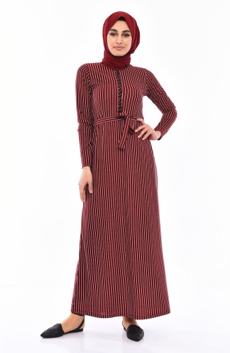 Striped Belted Dress 4161-02 Bordeaux 4161-02