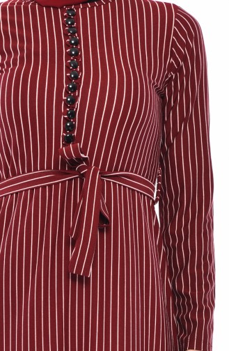 Striped Belted Dress 4161-02 Bordeaux 4161-02