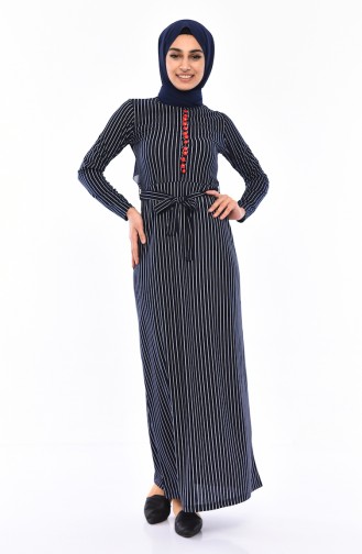 Striped Belted Dress 4161-05 Navy 4161-05