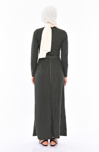 Striped Belted Dress 4162-03 dark Green 4162-03