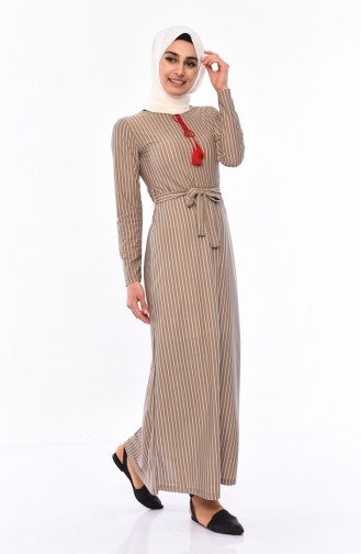 Striped Belted Dress 4162-04 Mink 4162-04