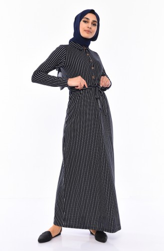 Navy Blue Hijab Dress 4163-02
