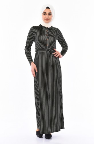 Striped Belted Dress 4163-05 dark Green 4163-05