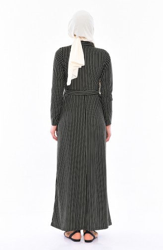 Striped Belted Dress 4163-05 dark Green 4163-05