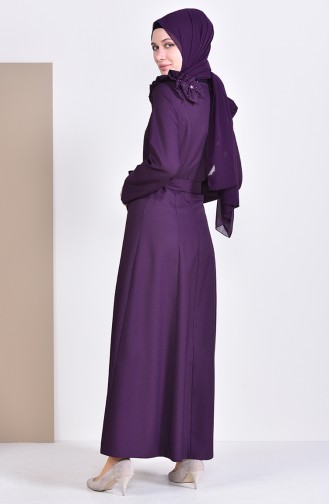 Stone Detailed Belted Dress 0228-05 Purple 0228-05