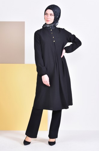 A Pleat Buttons Detailed Tunic 1015-01 Black 1015-01