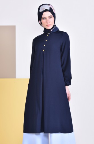 A Pleat Buttons Detailed Tunic 1015-02 Navy Blue 1015-02