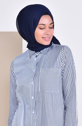 Striped Pocketed Tunic 6353-01 Navy Blue 6353-01