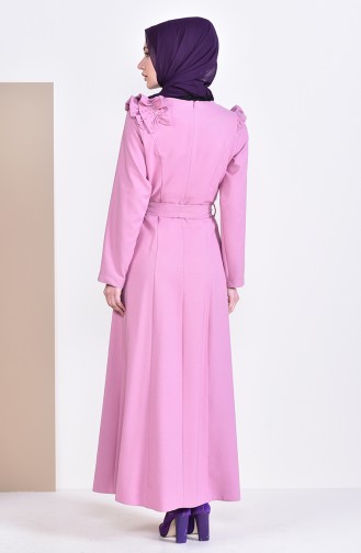 Stone Detailed Belted Dress 0228-04 dry Rose 0228-04