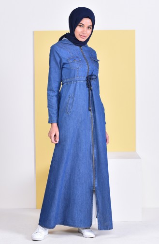 Hooded Jeans Abaya  4031-02 Navy Blue 4031-02