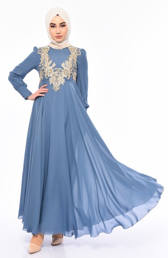 Blau Hijab-Abendkleider 8750-06