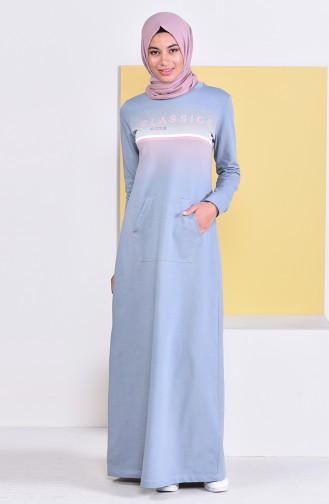 فستان رياضي بتصميم مُطبع 9043-01 لون ازرق 9043-01