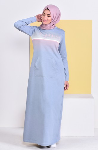 Blau Hijab Kleider 9043-01