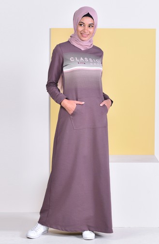 فستان رياضي بتصميم مُطبع 9043-05 لون بُني 9043-05