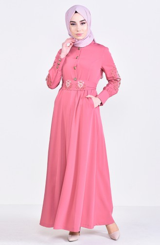 Abaya Brodée 8980-02 Rose Pâle 8980-02