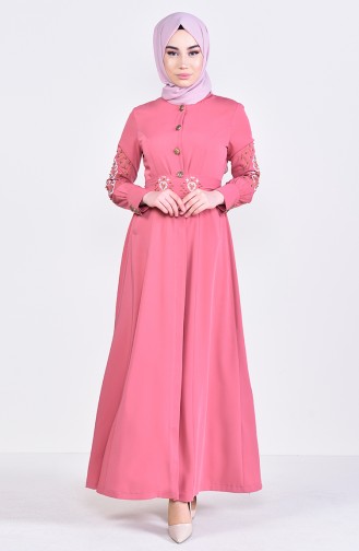 Abaya Brodée 8980-02 Rose Pâle 8980-02