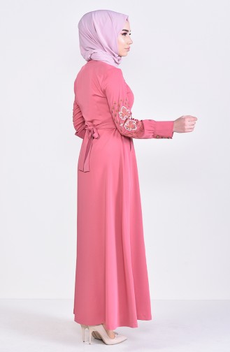 Abaya Brodée 8980-02 Rose Pâle 8980-02