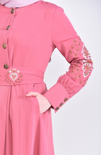 Abaya Brodée 8980-02 Rose Pâle 8980-02