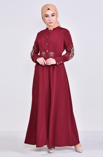 MISS VALLE  Embroidered Abaya 8980-04 Bordeaux 8980-04