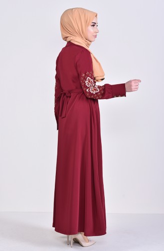 MISS VALLE  Embroidered Abaya 8980-04 Bordeaux 8980-04