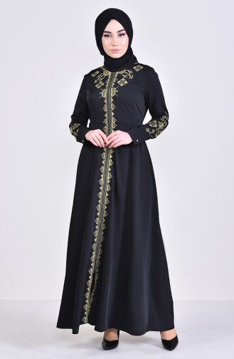 MISS VALLE  Embroidered Zippered Abaya 8981-01 Black 8981-01