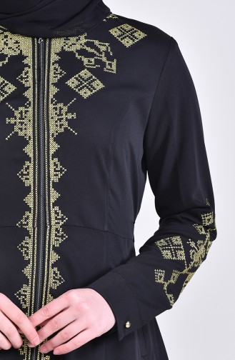 MISS VALLE  Embroidered Zippered Abaya 8981-01 Black 8981-01