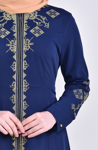 MISS VALLE  Embroidered Zippered Abaya 8981-02 Navy 8981-02